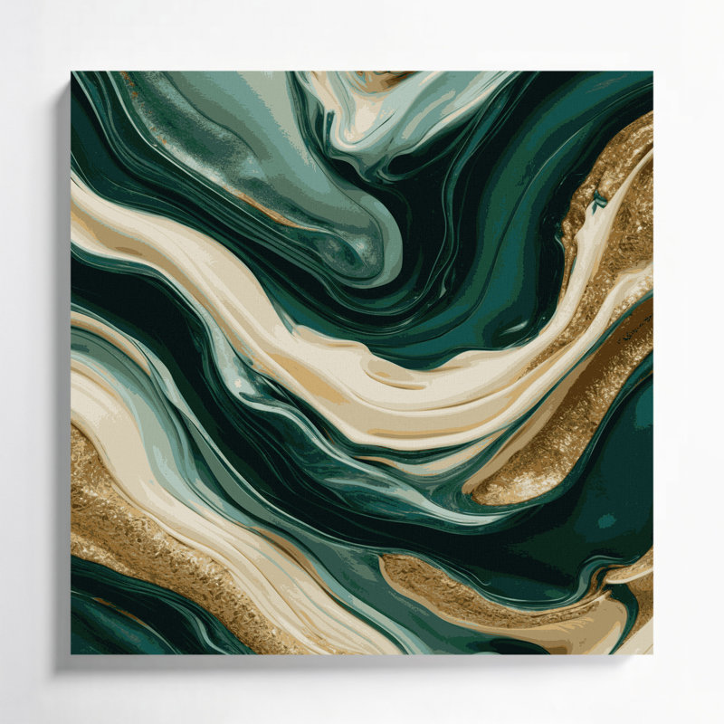 Abstrait art fluide sur toile bleue 3, H 16 po x l 16 po