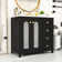 Meuble-lavabo autoportant simple en bois Dedrek avec portes en verre à motif et lavabo en céramique