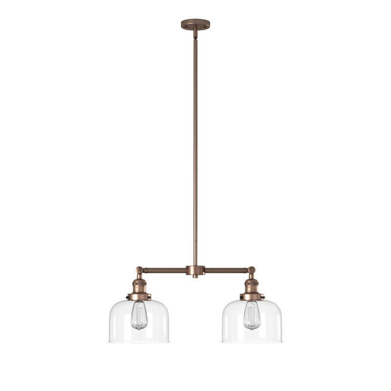 Grand pavillon cloche de 8 po à 2 lumières de 21 po, Clair, Ampoule non incluse, Cuivre antique