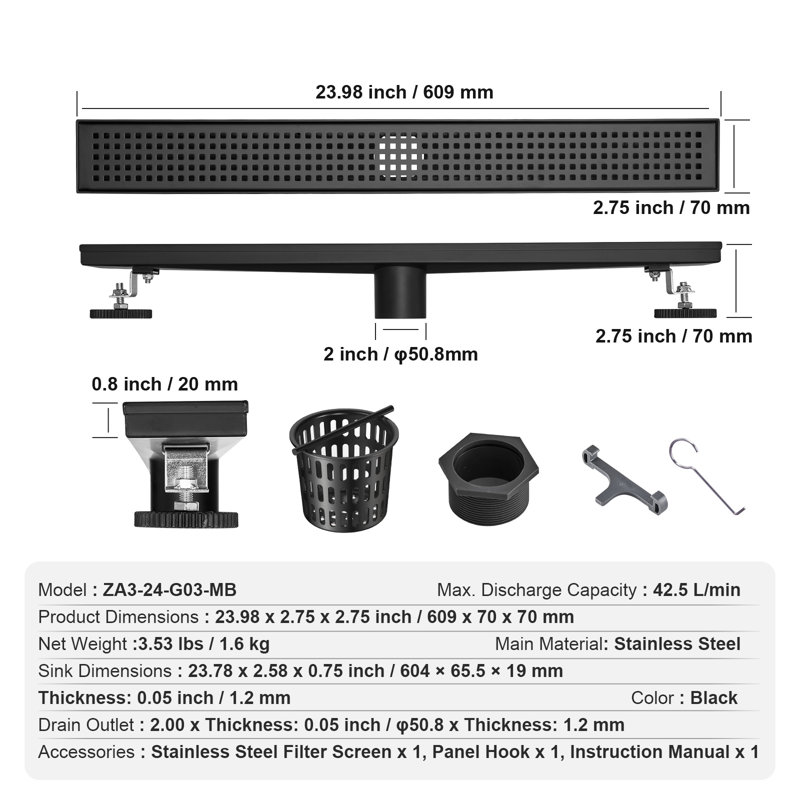 24'' W Click Clack Drain