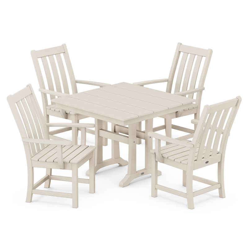 Vineyard 5-Piece Farmhouse Trestle Arm Chair Dining Set, Sand