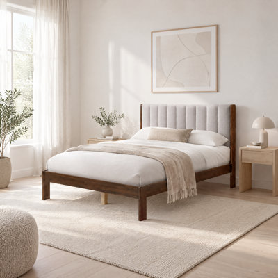 Soren Solid Wood Bed Frame with Channel Tufted Upholstered Headboard