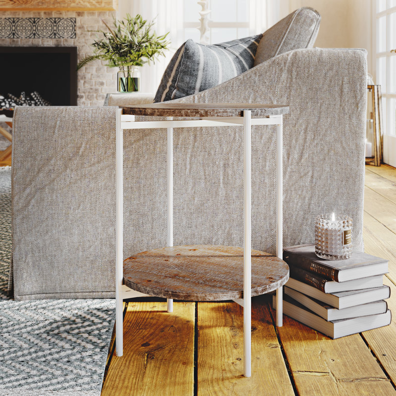 Table d'appoint moderne Kamryn, Blanc, Gris