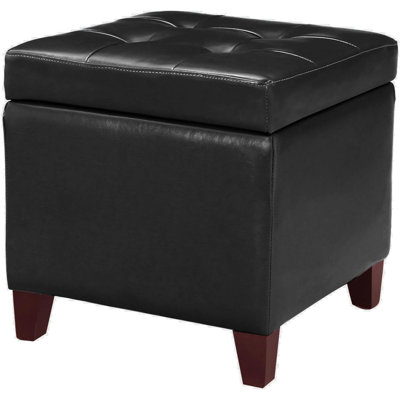 Repose-pieds cubique capitonné carré en cuir reconstitué, repose-pieds de rangement d'une hauteur de 18 po, avec couvercle