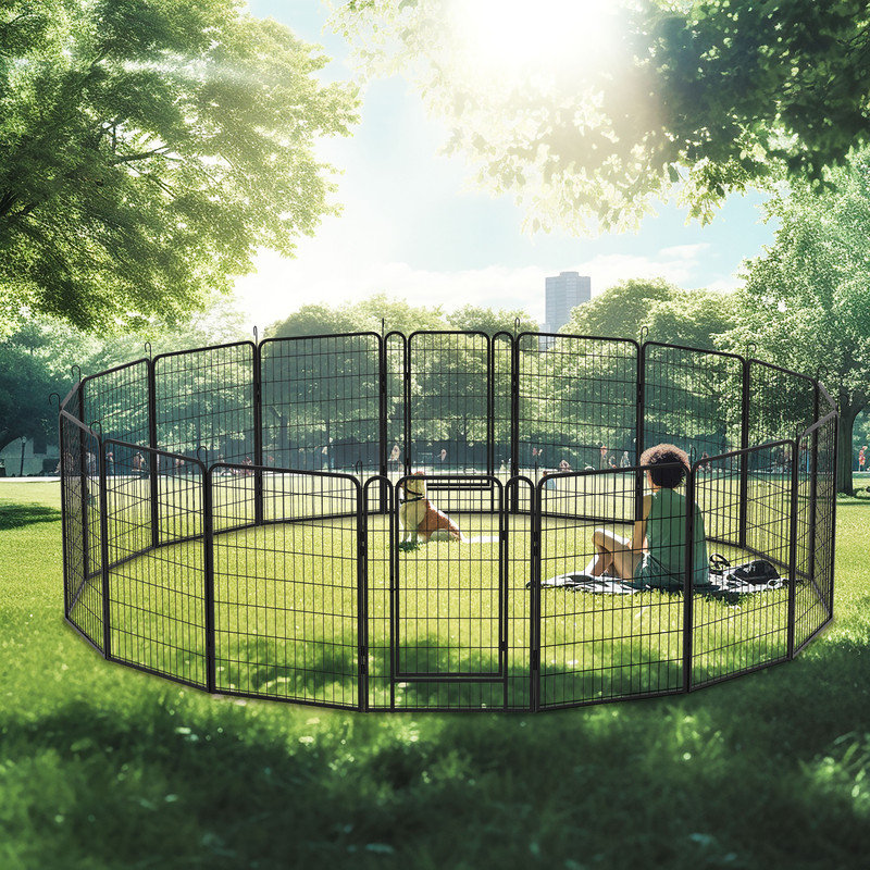 Parc pour enfant 16 panneaux en acier thermolaqué de 39 5 pouces de hauteur avec porte à charnières pour une utilisation intérieure et extérieure