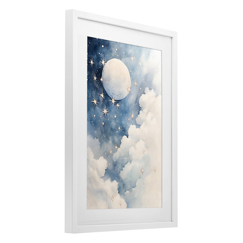 Starry Night with Dreamy Clouds Framed Print Under Glass, design by Creative Studio, 23" H x 17" W, Coastal White Frame