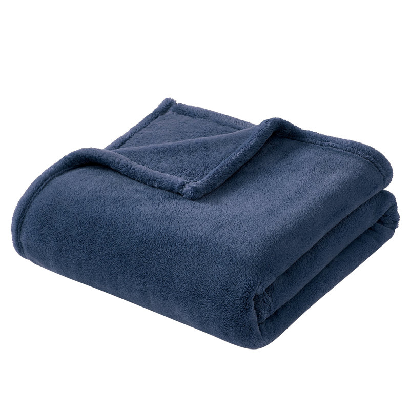 Tufted Throw Machine Woven Throw Blanket, Navy Blue