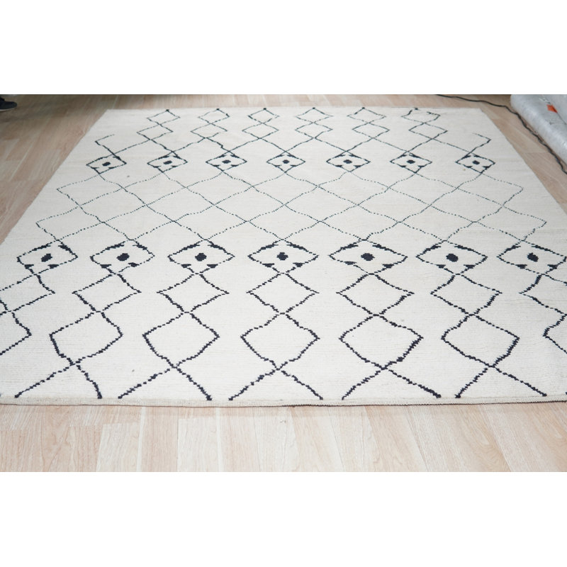 Tapis ivoire en laine noué à la main Rhea Diamond