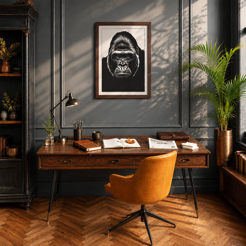 Gorilla Confrontation Modern - Framed Print, Walnut, A4 - 29.7 x 21.0 cm