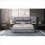 Grand lit plateforme rembourré avec rangement et rangement gris neutre avec double ports de charge USB en velours pour chambre