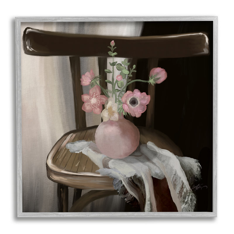 " Serene Flower Vase " by Elizabeth Medley Painting Print, 24" H x 24" W x 1.5" D, Farmhouse Grey Framed Giclee