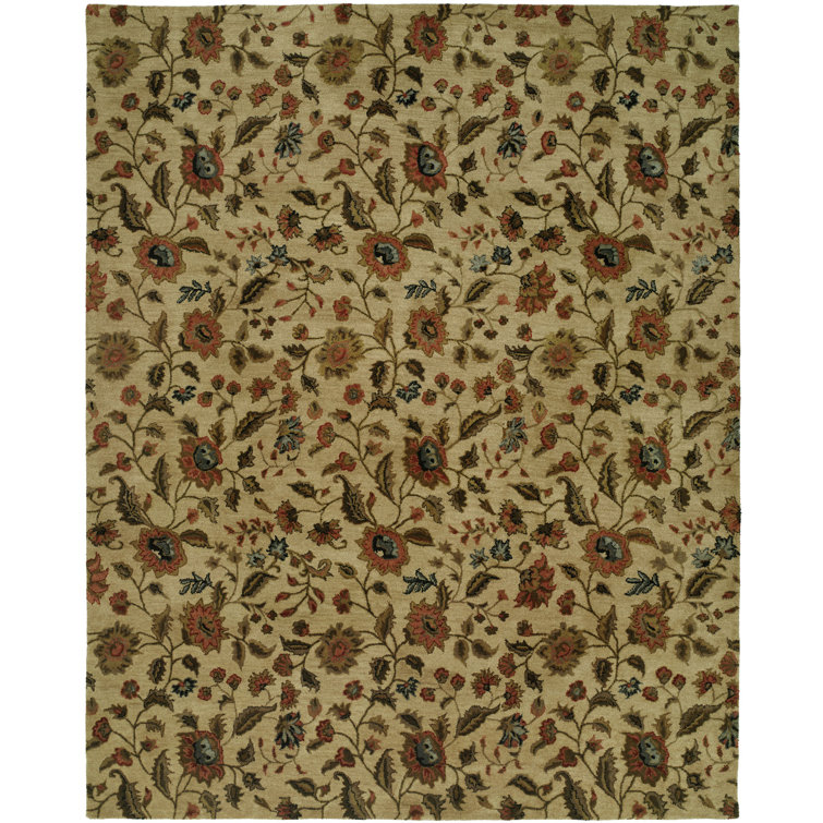 Wool Floral Area Rug in Beige