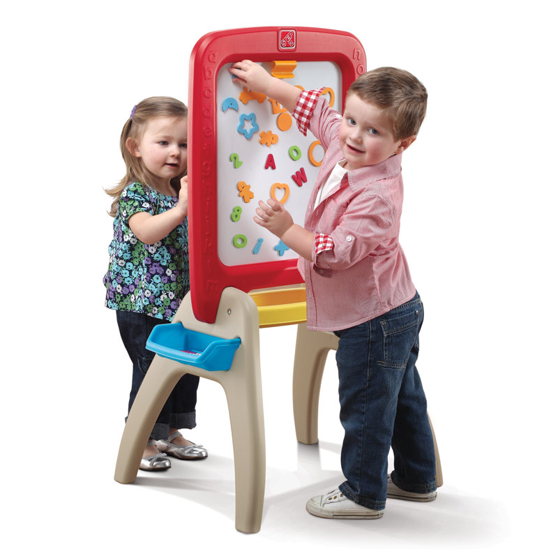 Red and Beige Freestanding Toddler Magnetic Chalkboard Easel
