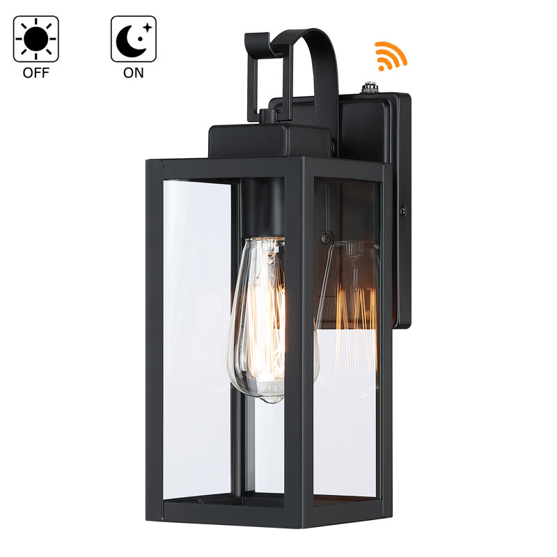 1-Light Matte Black Outdoor Wall Lantern Sconce with Dusk to Dawn, 13.78“H x 5"W x 6.7"D