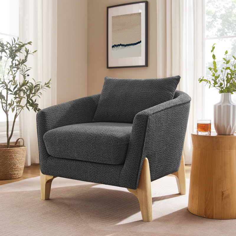 Kervin Upholstered Armchair, Dark Gray Boucle, Natural