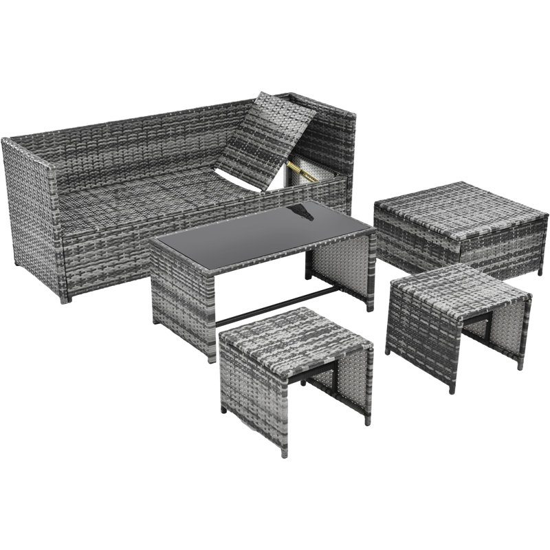 Rattan Look Patio Lounge Set - Uv-Coated Poly Rattan, Powder-Coated Steel, Washable Cushions, Grey