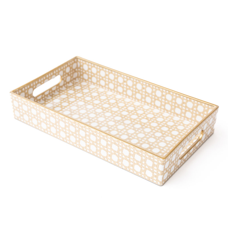 Plateau de coiffeuse en canne brun clair, L 11,25 po x P 6,5 po x H 1,25 po