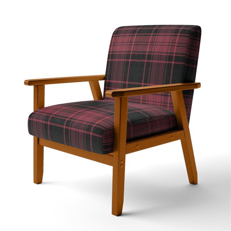 'Fetullah Green And Orange Checked Tartan - Upholstered Patterned Accent Arm Chair, Red/Black, Brown