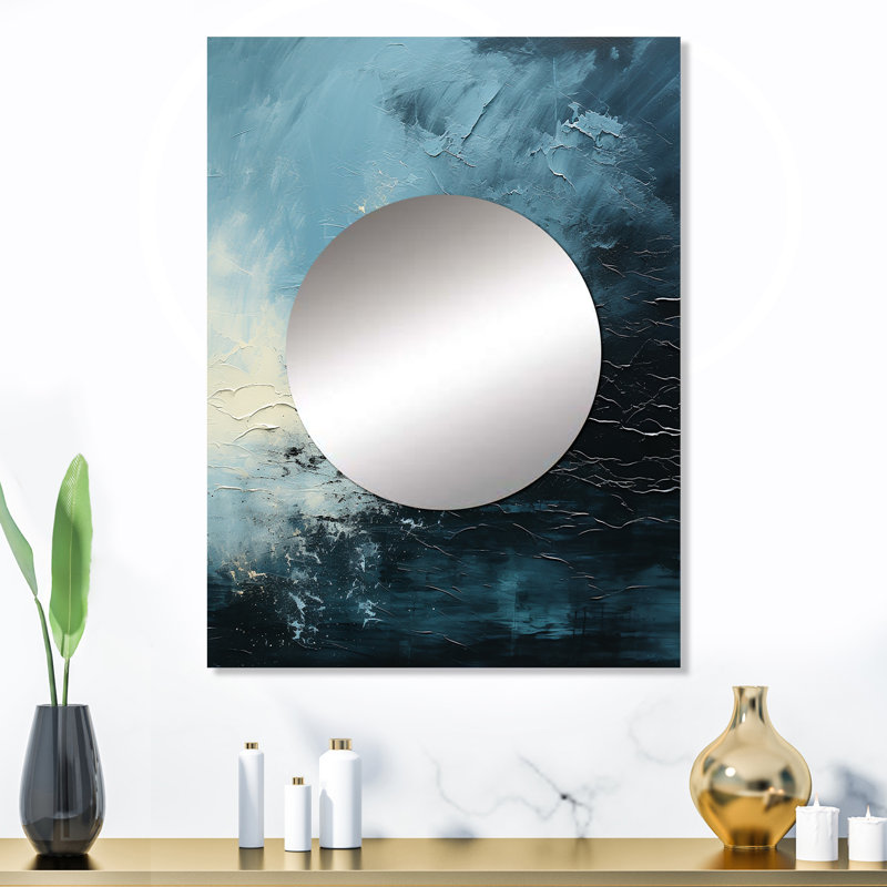 Taylani minimalisme noir et bleu ouragan - tempête miroir, miroir mural décoratif traditionnel, impression d'art en métal