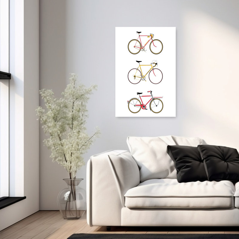 Trois vélos rétro, art mural rétro, 36" H x 24" W