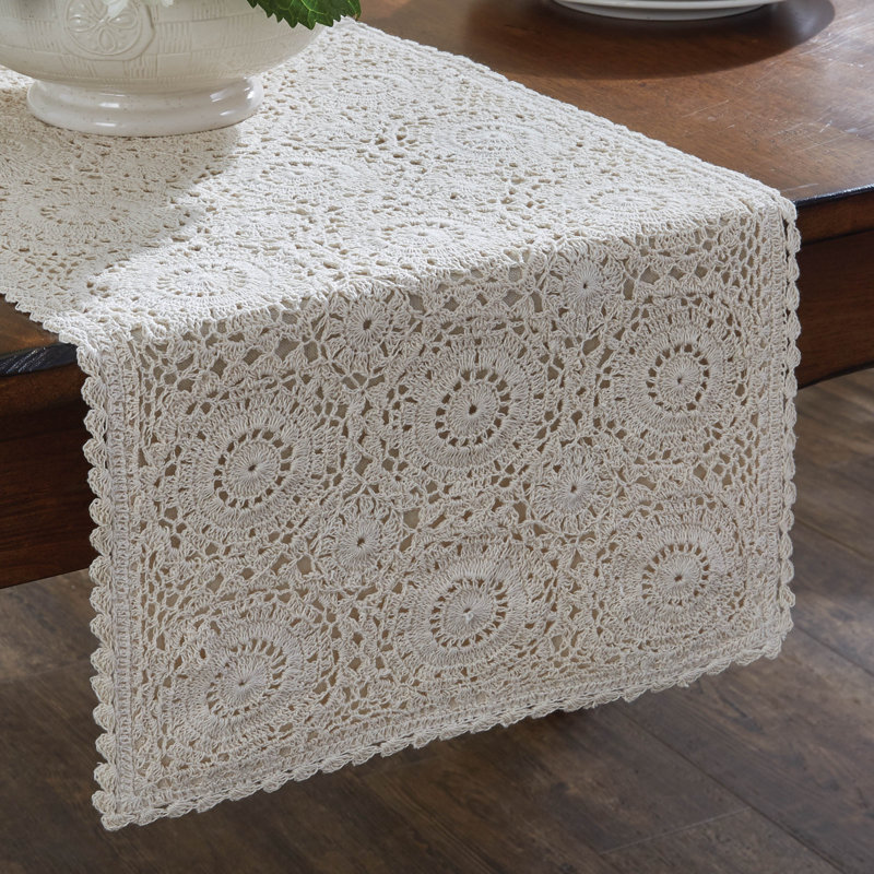 August Grove® Lace Table Runner - 54"L - Oatmeal, Off-White, 54" x 13"