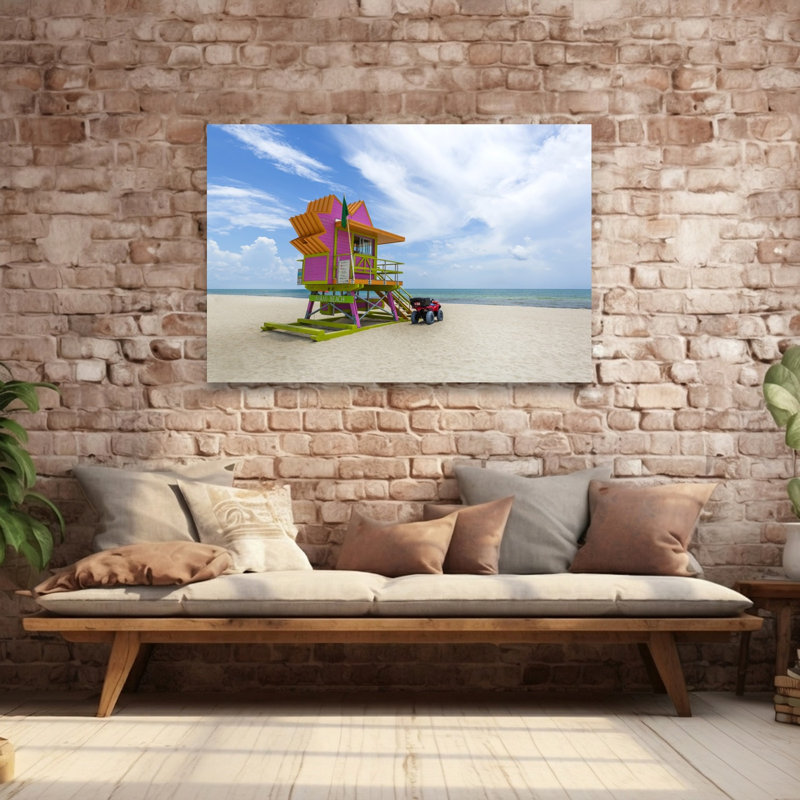 «Vibrant Miami Beach Tower», impression de paysage abstrait coloré sur la plage, H 40 po x l 60 po