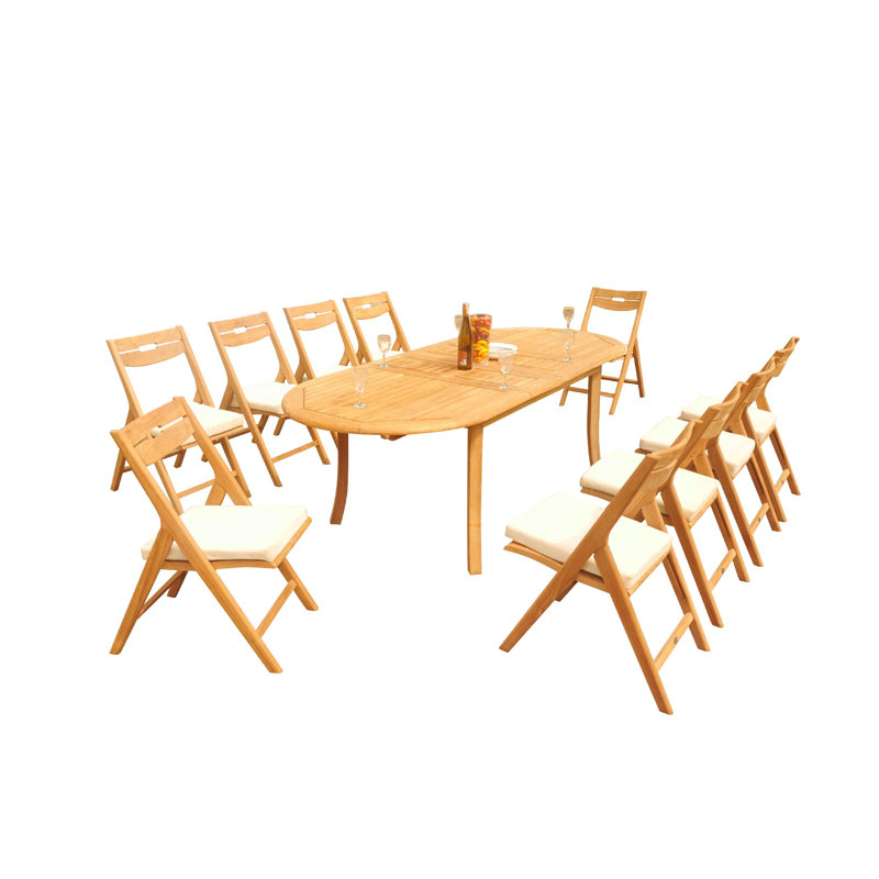 Surfliner Outdoor 11 - Piece Teak Dining Set, 105" x 40" x 31.5"