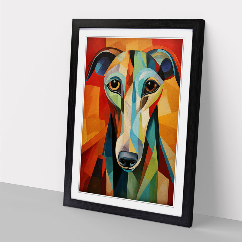 Greyhound Cubism Art - Framed Print, 34cm H x 25cm W, Black Framed