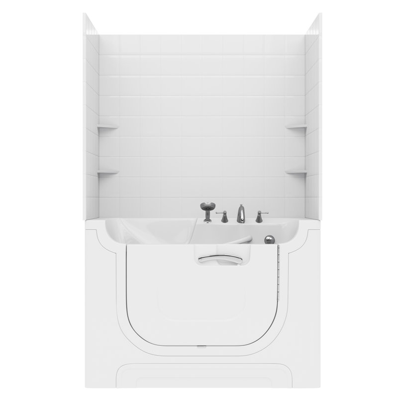 HandiTub 60" x 30" Walk in Soaking Fiberglass Bathtub with Faucet, Heater and Integrated Seat, Biscuit, Left