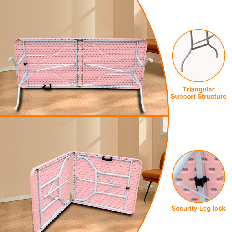 Table de fête portative rose pour camping - pliante 6 pieds pliable, imperméable et stable