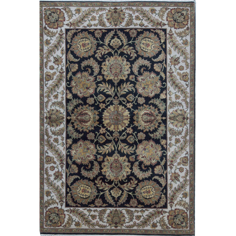 Tapis noir et ivoire de haute qualité noué à la main Trinity