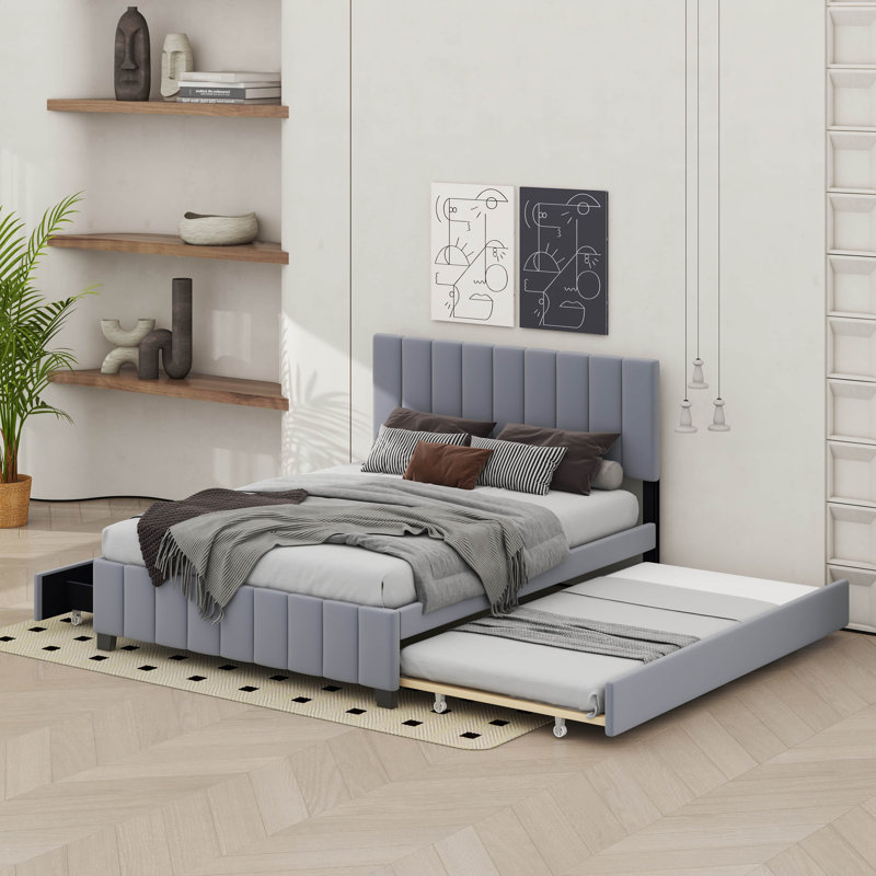 Lit plateforme tapissier Keyon, gris