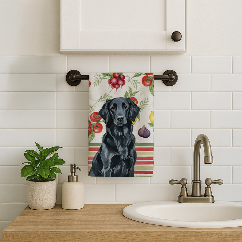 Serviette de cuisine noire à légumes, Black Flat-Coated Retriever