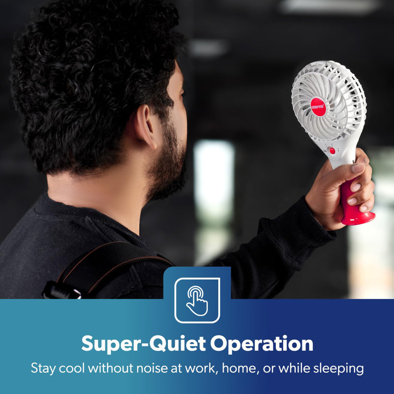 GEEPAS Rechargeable Fan | Mini Portable USB Handheld Fan for Home Office Travel Outdoor Personal Use | 3 Speed Settings 8Hr Run Time | Ultra Quiet Lightweight Air Circulator | 2 Year Warranty