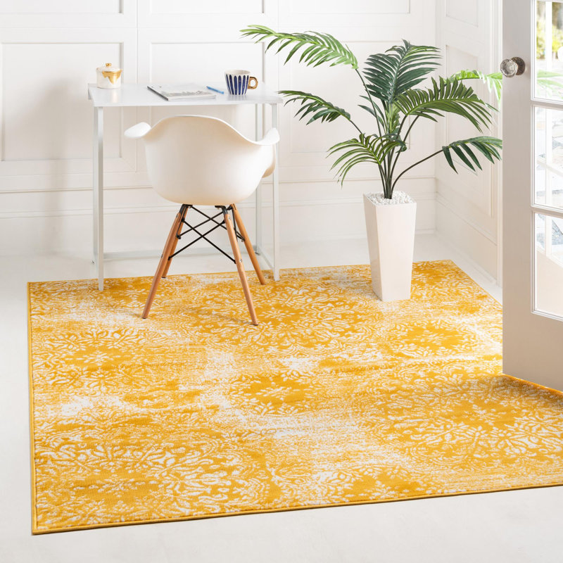 Brandt Floral Area Rug, Square 8', Beige 
