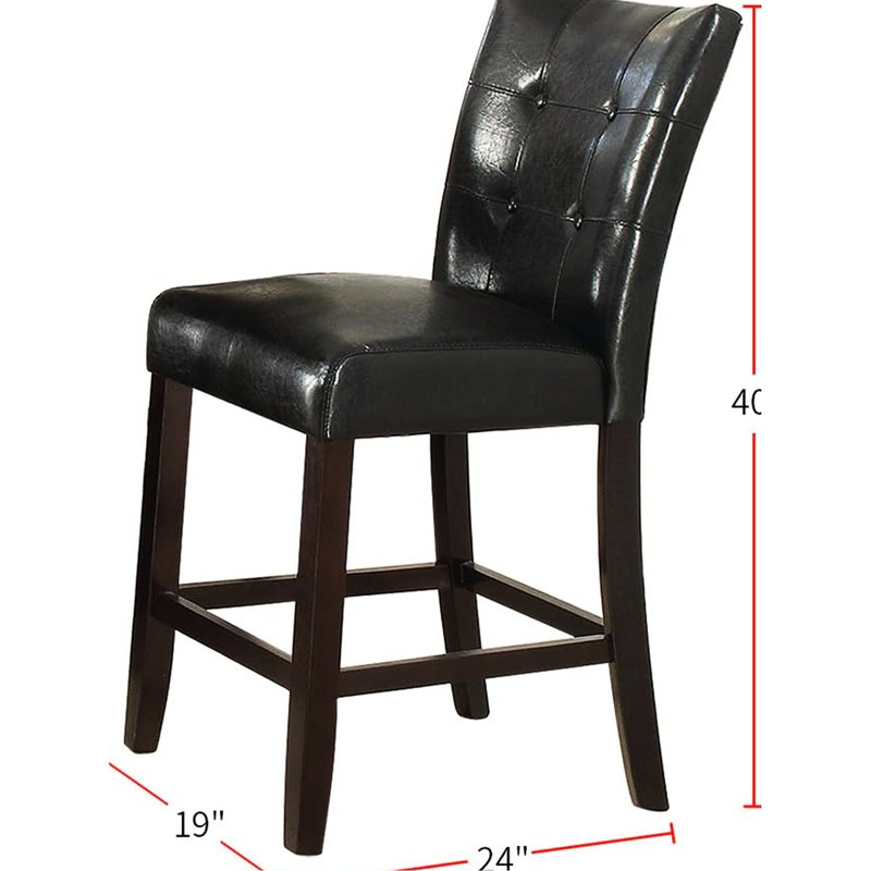 Chaise de salle à manger à hauteur de comptoir 2 pièces, similicuir noir, assise coussinée, structure en bois, chaises de style moderne avec