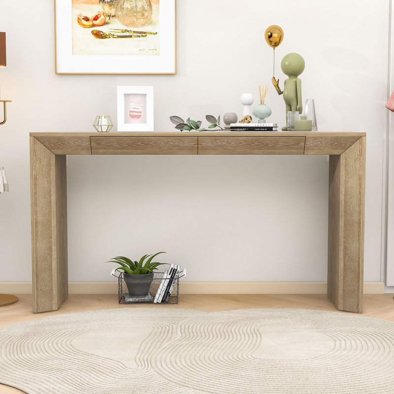 Elegant Waterfall Edge Console Table with Hidden Drawers, Natural