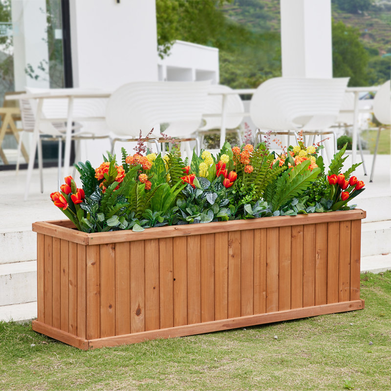 Barros Solid Cedar Rectangular Planter Box with Drainage Holes, Brown, 15.25" H x 48" W x 15.25" D