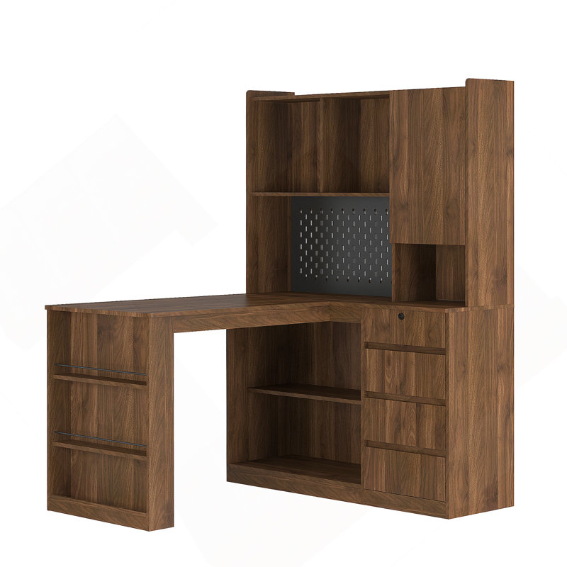 L Shaped Desk With Charger,Computer Desk With Drawers,Bookshelf, With LED Light,Modern Corner Desk,Home Office Desk,L-Shaped Study Table Writing Desk,Corner Gaming Computer Desk With Storage