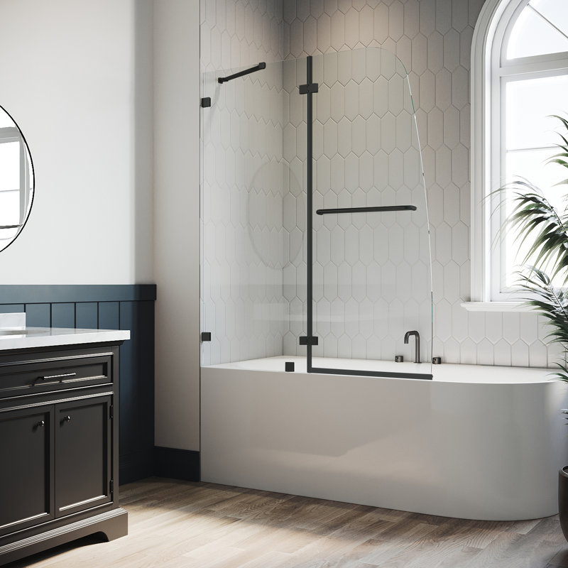 48'' W x 58'' H Frameless Tub Shower Door with 5/16'' Clear Glass Bathtub Door, Matte Black