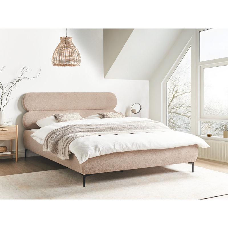 Bed Velvet LESSAY, Taupe Boucle, European King (175 x 213 cm)