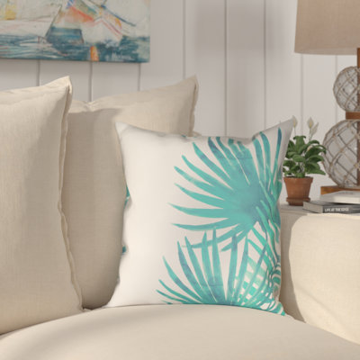 Aqua Palm Leaves Floral Outdoor Throw Pillow