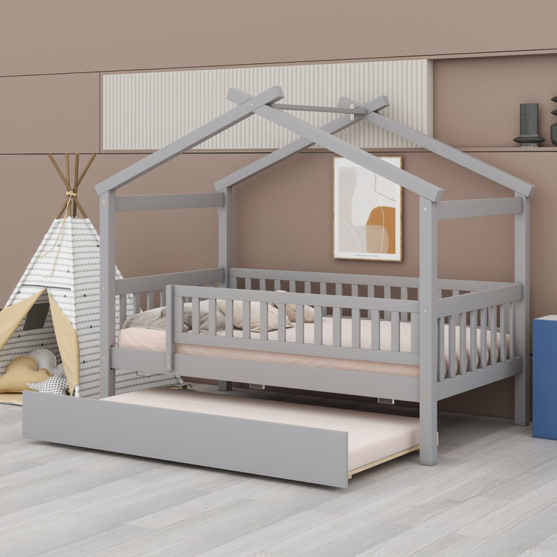 Lit en bois avec couchette, Gris