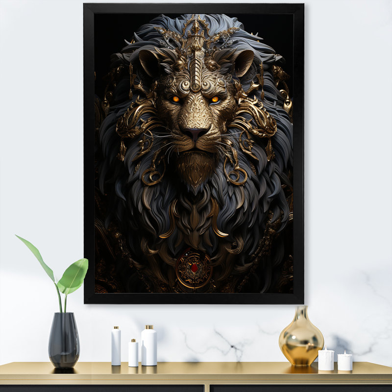 «Regal Elegant Ruler Lion I», reproduction sur toile, Cadre simple noir, H 44 po x l 34 po x P 1,5 po