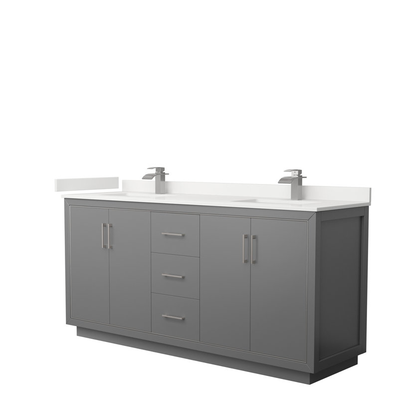 72'' Double Bathroom Vanity with Quartz Top, Dark Gray, WDX13358, Matte Black