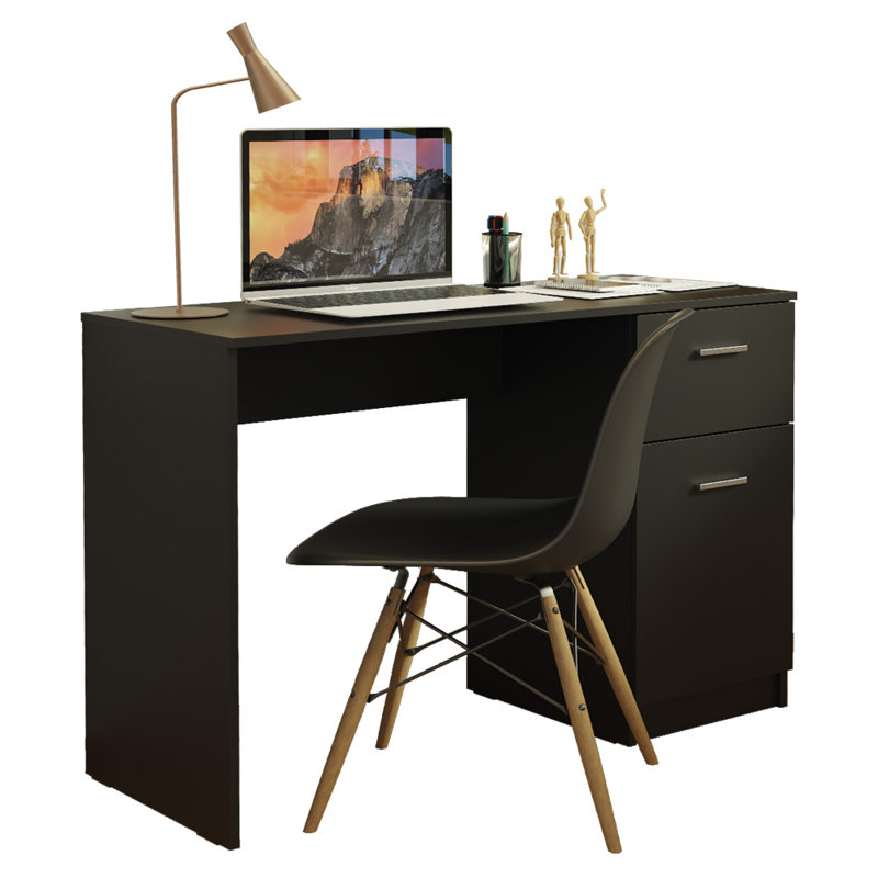 Sleek 53" Black Engineered Wood Gaming Desk with Filing Cabinet