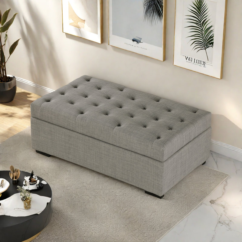 Convertible Ottoman With A Folding Sofa Bed, Metal Frame, Memory Mattress And Tufted Design, Grey