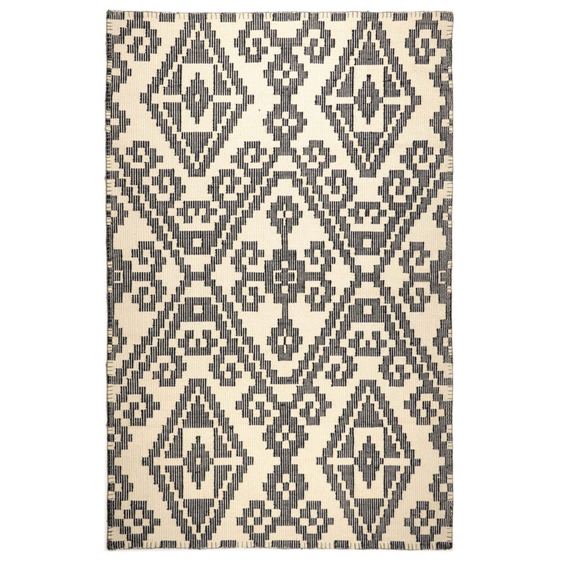 Vintage Geometric Wool Flatweave Area Rug, Runner 65 x 135cm
