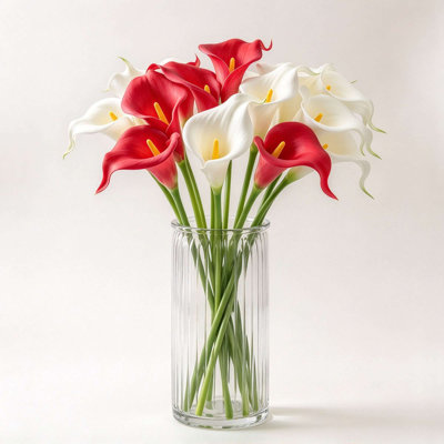 Lot de 10 arums artificiels réalistes au toucher, 34 cm (13,4 pouces), en imitation polyuréthane avec tige longue, pour arrangements floraux de mariage et décoration intérieure.