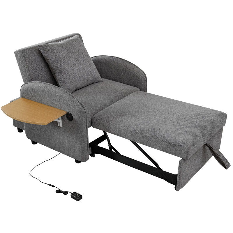 Lit escamotable gris 3 en 1, lit simple convertible avec panneau d'ordinateur pliable, charge, coussins moelleux pour une expérience d'assise confortable, rembourrage en mousse haute densité, installation sans effort